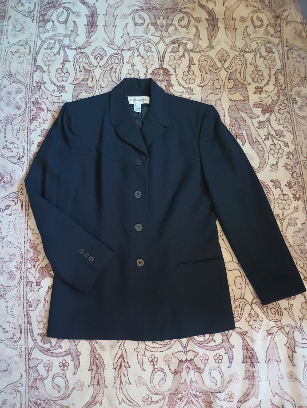 Jones New York Worsted Wool Chore Blazer 14 Navy Academia Old Money Equestrian